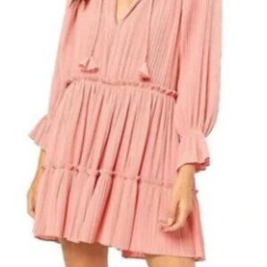 Misa Los Angeles Blush Pink Pleated Tiered Mini Dress